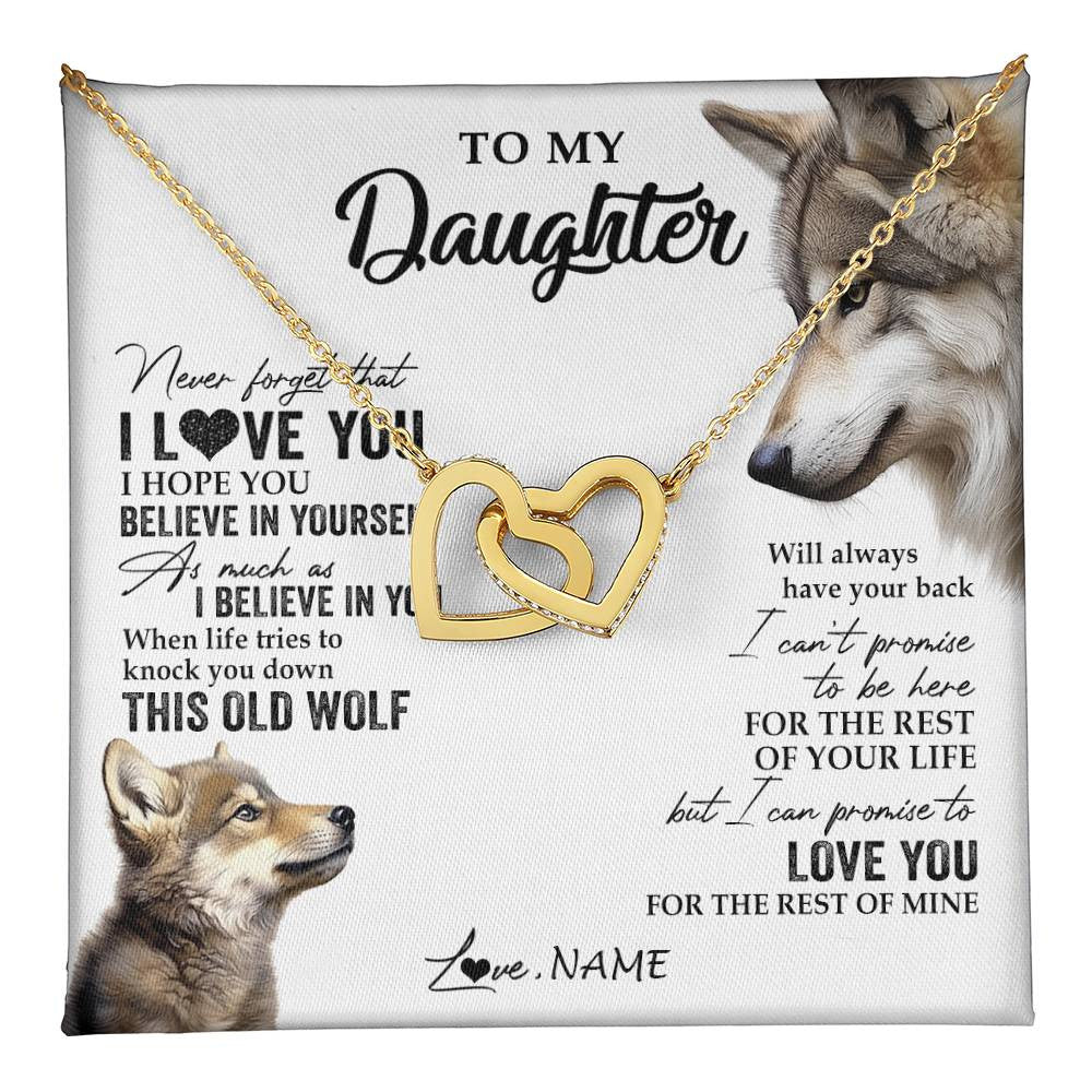 Interlocking Hearts Necklace 18K Yellow Gold Finish | 1 | Personalized To My Daughter Necklace From Dad Mom Mother This Old Wolf Love You Daughter Birthday Graduation Christmas Customized Gift Box Message Card | teecentury