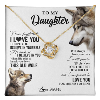 Love Knot Necklace 18K Yellow Gold Finish | 1 | Personalized To My Daughter Necklace From Dad Mom Mother This Old Wolf Love You Daughter Birthday Graduation Christmas Customized Gift Box Message Card | teecentury