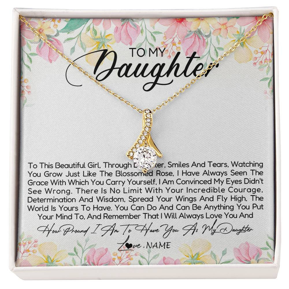 Alluring Beauty Necklace 18K Yellow Gold Finish | Personalized To My Daughter Necklace From Dad Mom Mother To This Beautiful Girl Daughter Jewelry Birthday Graduation Christmas Customized Gift Box Message Card | teecentury