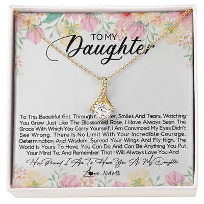 Alluring Beauty Necklace 18K Yellow Gold Finish | Personalized To My Daughter Necklace From Dad Mom Mother To This Beautiful Girl Daughter Jewelry Birthday Graduation Christmas Customized Gift Box Message Card | teecentury