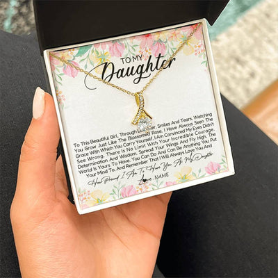 Alluring Beauty Necklace 18K Yellow Gold Finish | Personalized To My Daughter Necklace From Dad Mom Mother To This Beautiful Girl Daughter Jewelry Birthday Graduation Christmas Customized Gift Box Message Card | teecentury