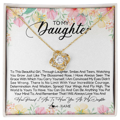 Love Knot Necklace 18K Yellow Gold Finish | Personalized To My Daughter Necklace From Dad Mom Mother To This Beautiful Girl Daughter Jewelry Birthday Graduation Christmas Customized Gift Box Message Card | teecentury
