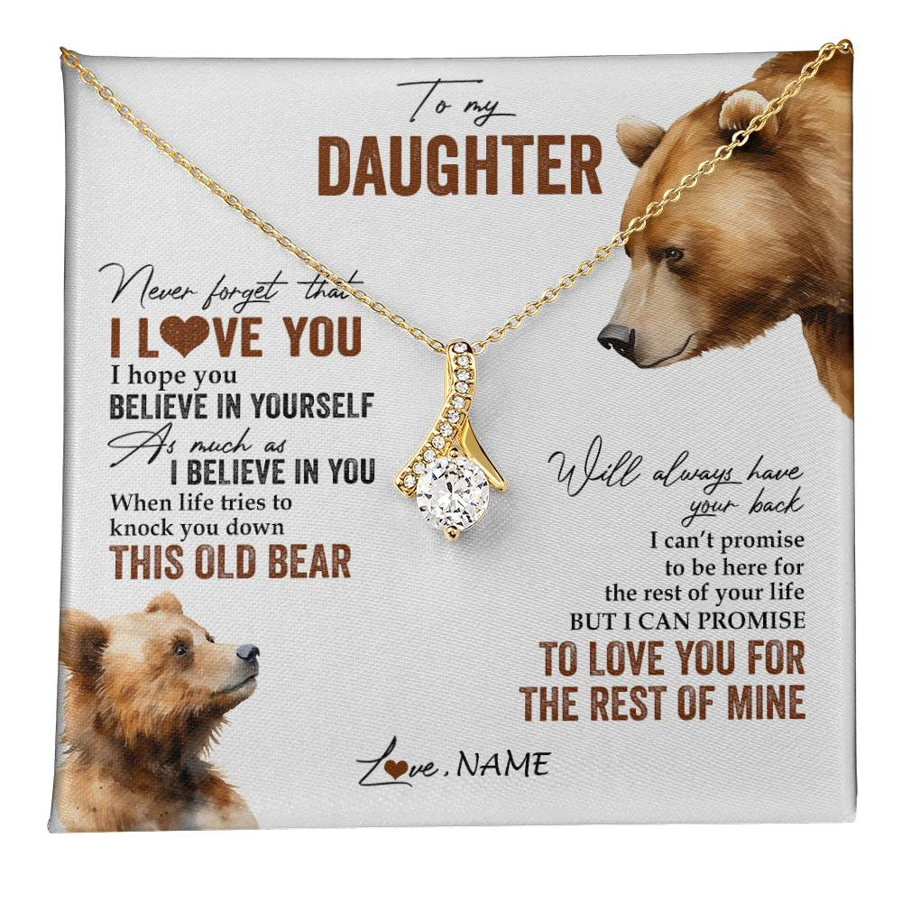 Alluring Beauty Necklace 18K Yellow Gold Finish | 1 | Personalized To My Daughter Necklace From Dad Mom Never Forget That I Love You Bear Daughter Birthday Graduation Christmas Customized Gift Box Message Card | teecentury