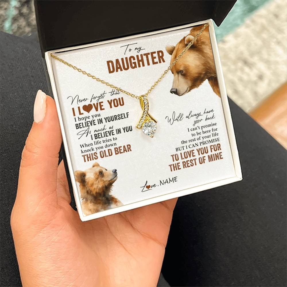 Alluring Beauty Necklace 18K Yellow Gold Finish | 2 | Personalized To My Daughter Necklace From Dad Mom Never Forget That I Love You Bear Daughter Birthday Graduation Christmas Customized Gift Box Message Card | teecentury