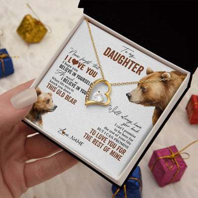 Forever Love Necklace 18K Yellow Gold Finish | 2 | Personalized To My Daughter Necklace From Dad Mom Never Forget That I Love You Bear Daughter Birthday Graduation Christmas Customized Gift Box Message Card | teecentury