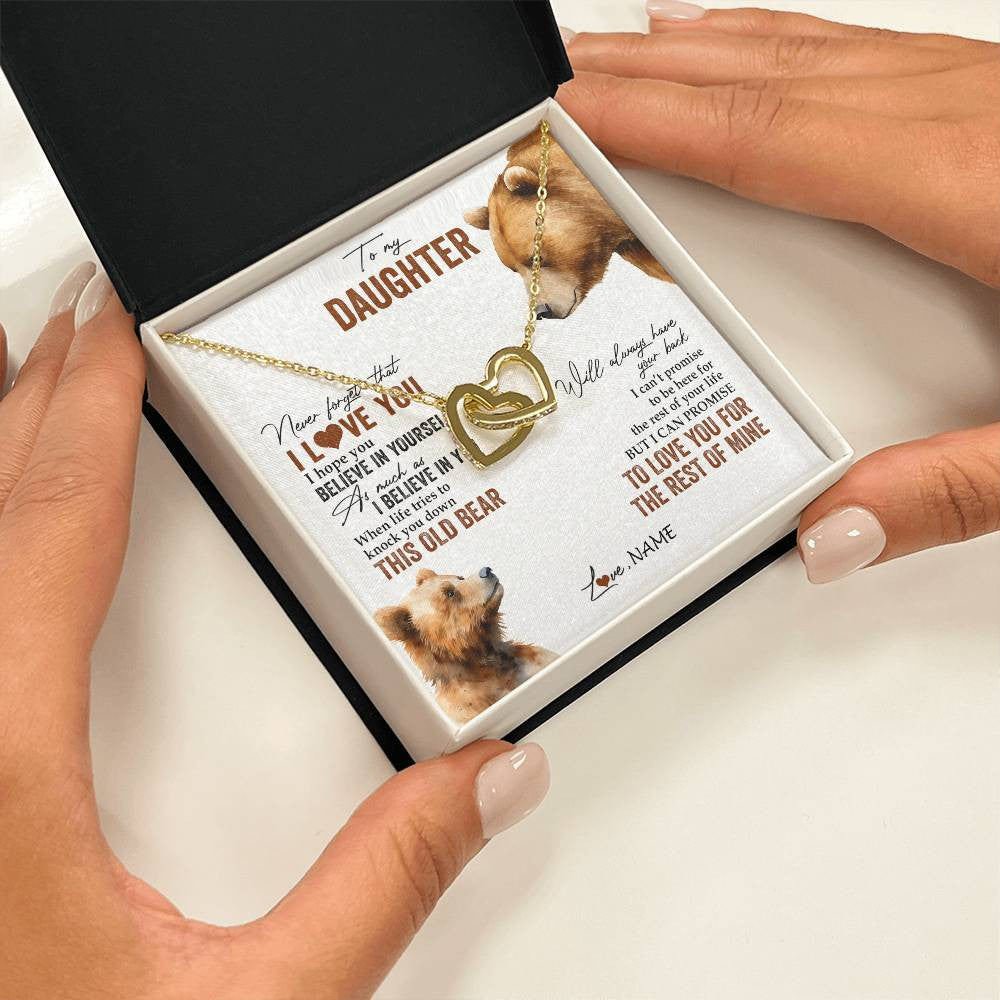 Interlocking Hearts Necklace 18K Yellow Gold Finish | 2 | Personalized To My Daughter Necklace From Dad Mom Never Forget That I Love You Bear Daughter Birthday Graduation Christmas Customized Gift Box Message Card | teecentury