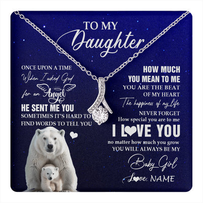 Alluring Beauty Necklace 14K White Gold Finish | 1 | Personalized To My Daughter Necklace From Dad Mom Polar Bear Never Forget I Love You Daughter Birthday Graduation Christmas Customized Gift Box Message Card | teecentury