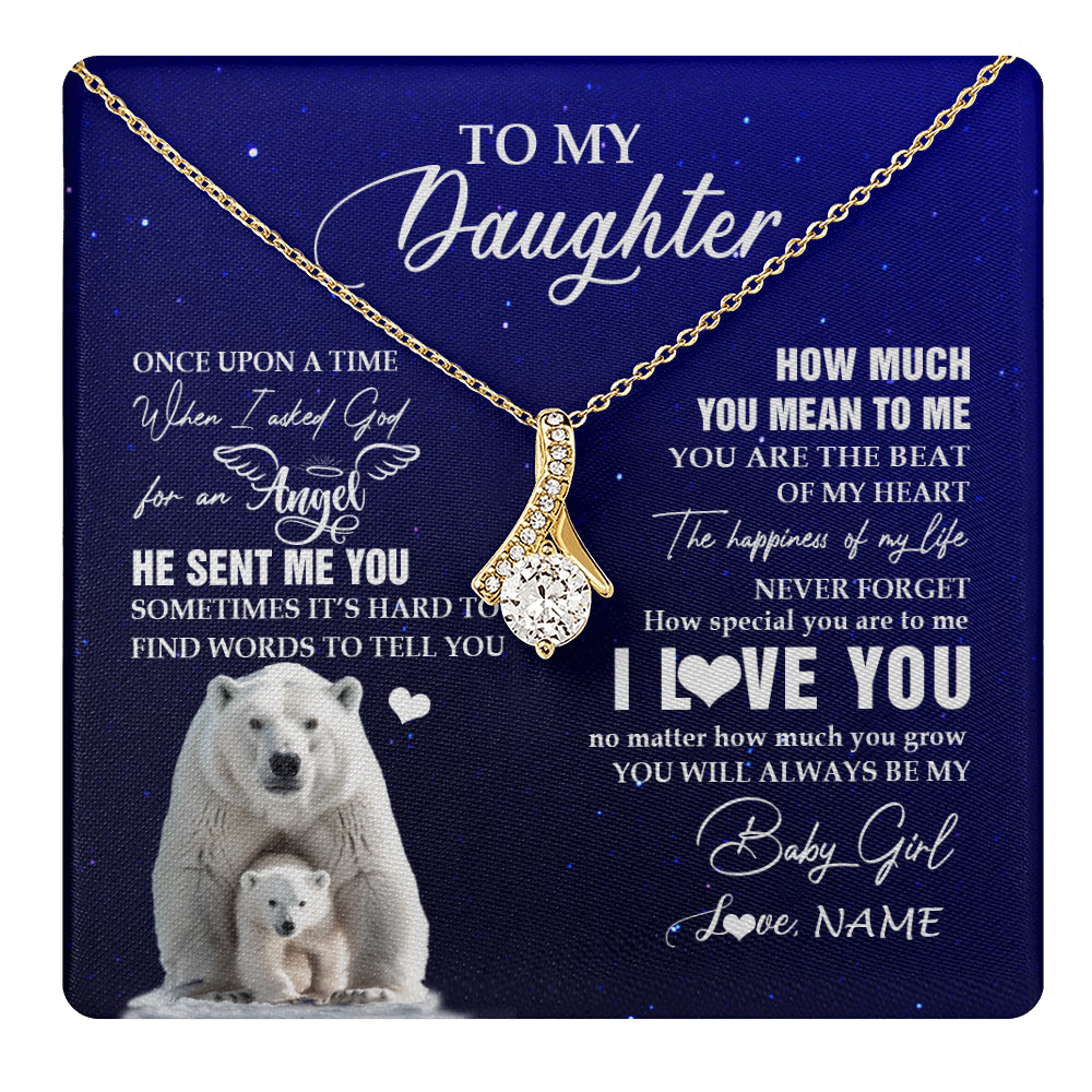 Alluring Beauty Necklace 18K Yellow Gold Finish | 1 | Personalized To My Daughter Necklace From Dad Mom Polar Bear Never Forget I Love You Daughter Birthday Graduation Christmas Customized Gift Box Message Card | teecentury