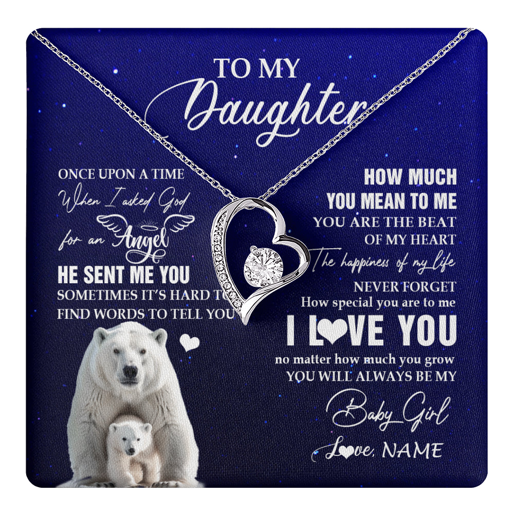 Forever Love Necklace 14K White Gold Finish | 1 | Personalized To My Daughter Necklace From Dad Mom Polar Bear Never Forget I Love You Daughter Birthday Graduation Christmas Customized Gift Box Message Card | teecentury