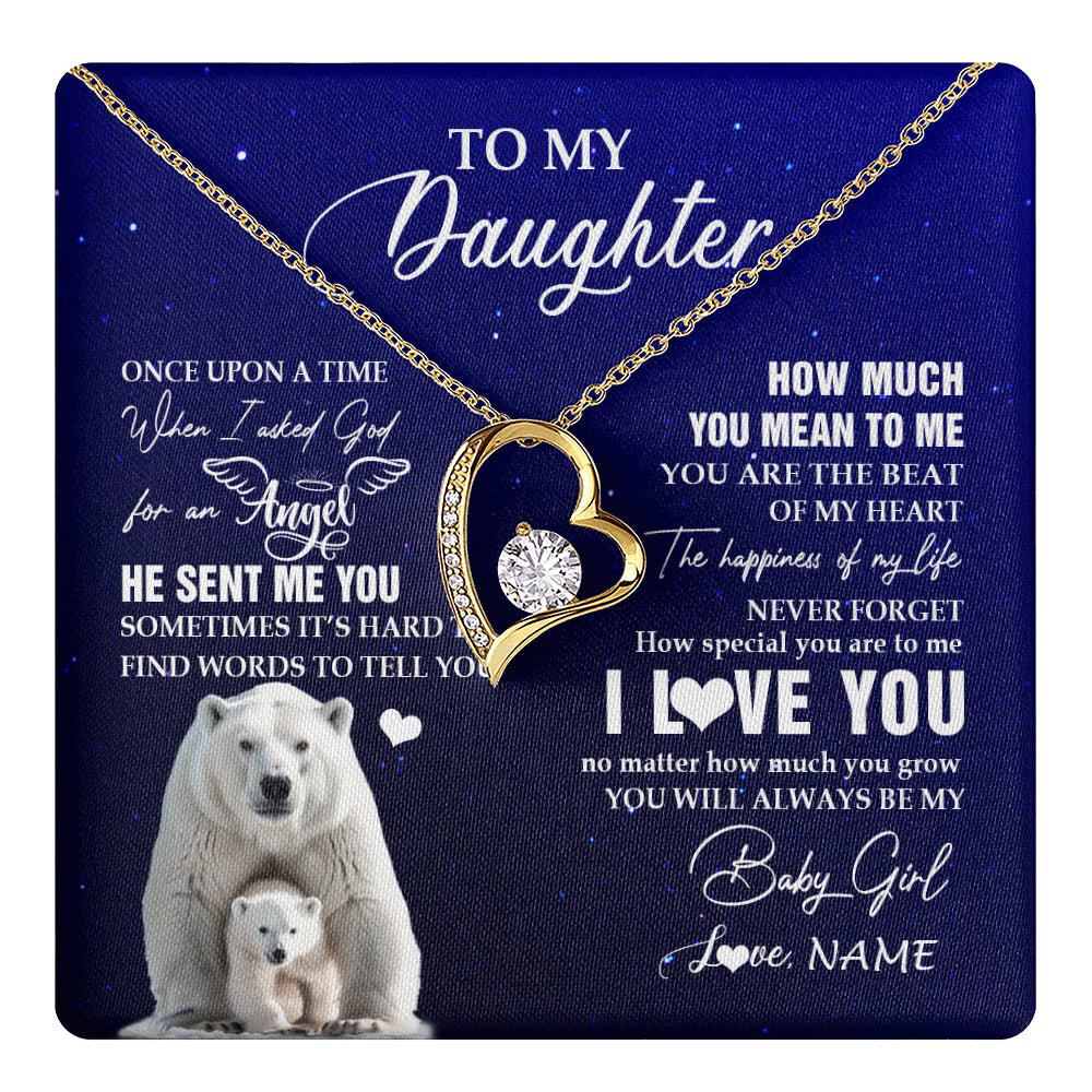 Forever Love Necklace 18K Yellow Gold Finish | 1 | Personalized To My Daughter Necklace From Dad Mom Polar Bear Never Forget I Love You Daughter Birthday Graduation Christmas Customized Gift Box Message Card | teecentury