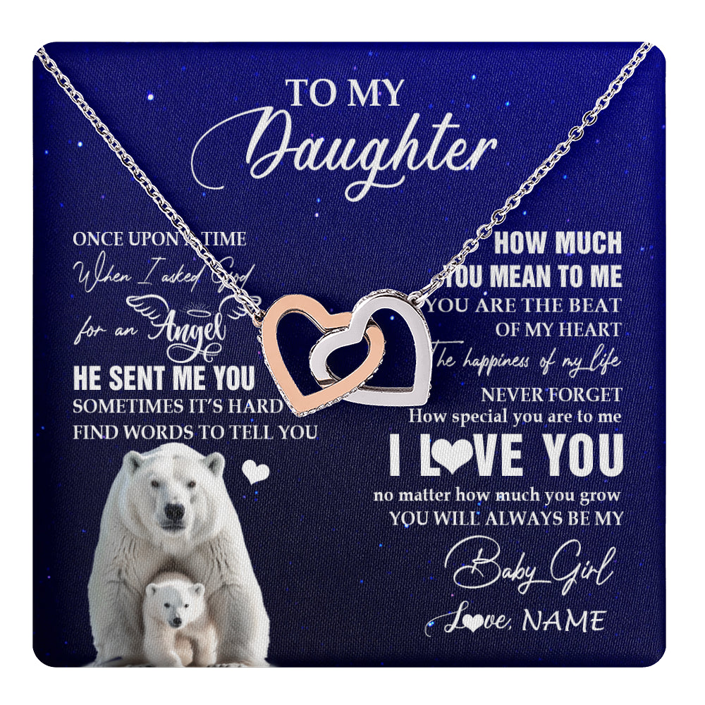 Interlocking Hearts Necklace Stainless Steel & Rose Gold Finish | 1 | Personalized To My Daughter Necklace From Dad Mom Polar Bear Never Forget I Love You Daughter Birthday Graduation Christmas Customized Gift Box Message Card | teecentury