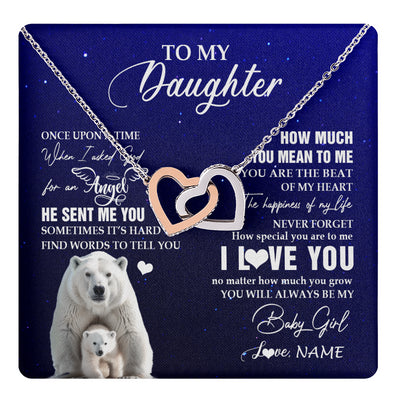Interlocking Hearts Necklace Stainless Steel & Rose Gold Finish | 1 | Personalized To My Daughter Necklace From Dad Mom Polar Bear Never Forget I Love You Daughter Birthday Graduation Christmas Customized Gift Box Message Card | teecentury