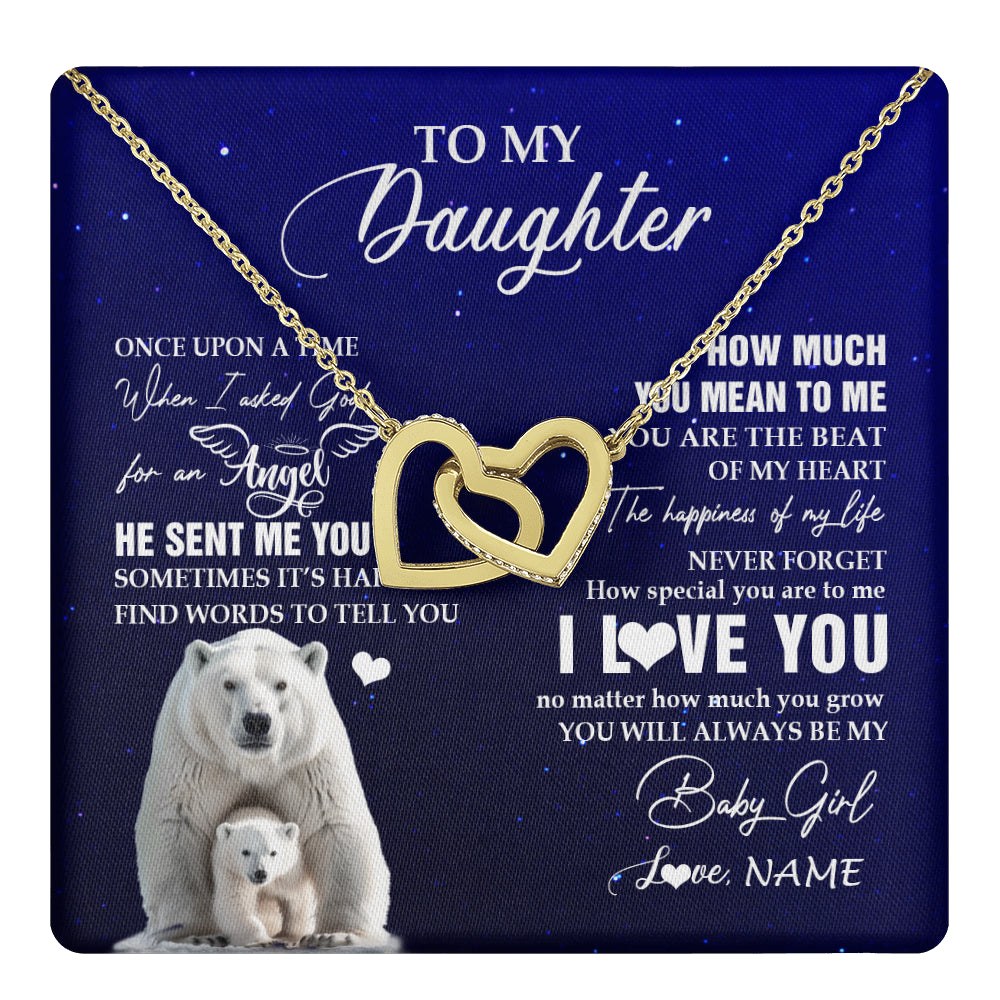 Interlocking Hearts Necklace 18K Yellow Gold Finish | 1 | Personalized To My Daughter Necklace From Dad Mom Polar Bear Never Forget I Love You Daughter Birthday Graduation Christmas Customized Gift Box Message Card | teecentury