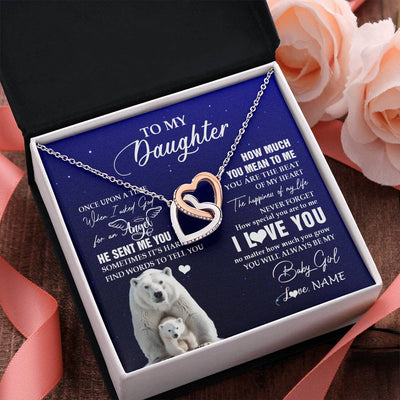 Interlocking Hearts Necklace Stainless Steel & Rose Gold Finish | 2 | Personalized To My Daughter Necklace From Dad Mom Polar Bear Never Forget I Love You Daughter Birthday Graduation Christmas Customized Gift Box Message Card | teecentury