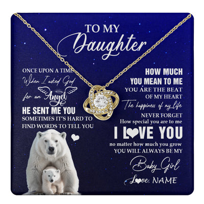 Love Knot Necklace 18K Yellow Gold Finish | 1 | Personalized To My Daughter Necklace From Dad Mom Polar Bear Never Forget I Love You Daughter Birthday Graduation Christmas Customized Gift Box Message Card | teecentury