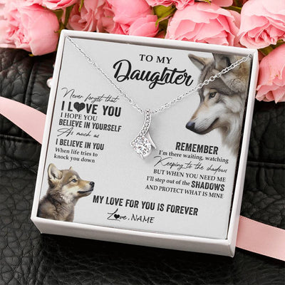 Alluring Beauty Necklace 14K White Gold Finish | 2 | Personalized To My Daughter Necklace From Dad Mom Wolf My Love For You Is Forever Daughter Birthday Graduation Christmas Customized Gift Box Message Card | teecentury