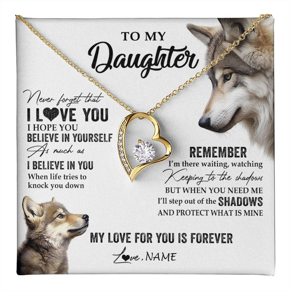Forever Love Necklace 18K Yellow Gold Finish | 1 | Personalized To My Daughter Necklace From Dad Mom Wolf My Love For You Is Forever Daughter Birthday Graduation Christmas Customized Gift Box Message Card | teecentury