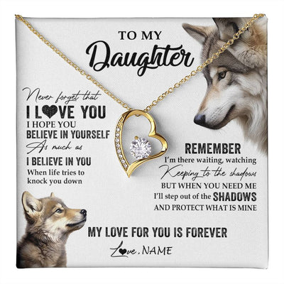 Forever Love Necklace 18K Yellow Gold Finish | 1 | Personalized To My Daughter Necklace From Dad Mom Wolf My Love For You Is Forever Daughter Birthday Graduation Christmas Customized Gift Box Message Card | teecentury