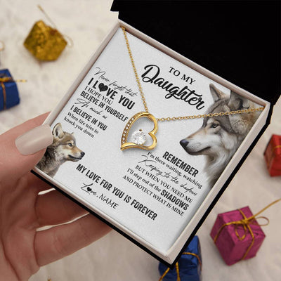 Forever Love Necklace 18K Yellow Gold Finish | 2 | Personalized To My Daughter Necklace From Dad Mom Wolf My Love For You Is Forever Daughter Birthday Graduation Christmas Customized Gift Box Message Card | teecentury