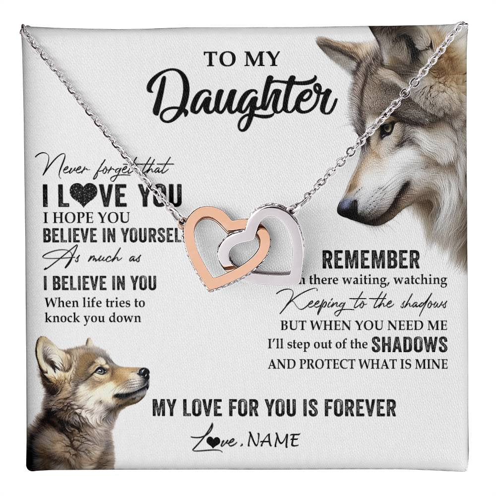 Interlocking Hearts Necklace Stainless Steel & Rose Gold Finish | 1 | Personalized To My Daughter Necklace From Dad Mom Wolf My Love For You Is Forever Daughter Birthday Graduation Christmas Customized Gift Box Message Card | teecentury