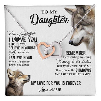 Interlocking Hearts Necklace Stainless Steel & Rose Gold Finish | 1 | Personalized To My Daughter Necklace From Dad Mom Wolf My Love For You Is Forever Daughter Birthday Graduation Christmas Customized Gift Box Message Card | teecentury