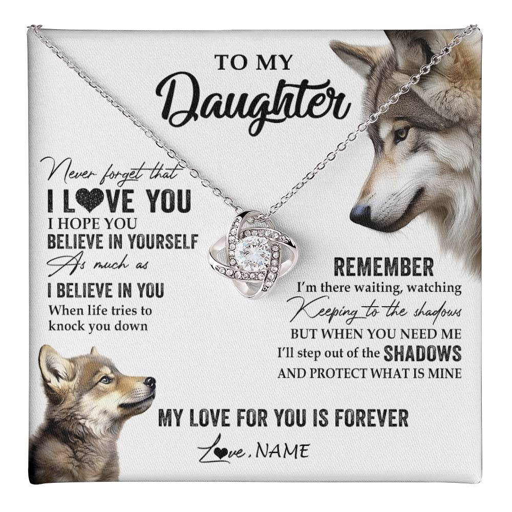 Love Knot Necklace 14K White Gold Finish | 1 | Personalized To My Daughter Necklace From Dad Mom Wolf My Love For You Is Forever Daughter Birthday Graduation Christmas Customized Gift Box Message Card | teecentury