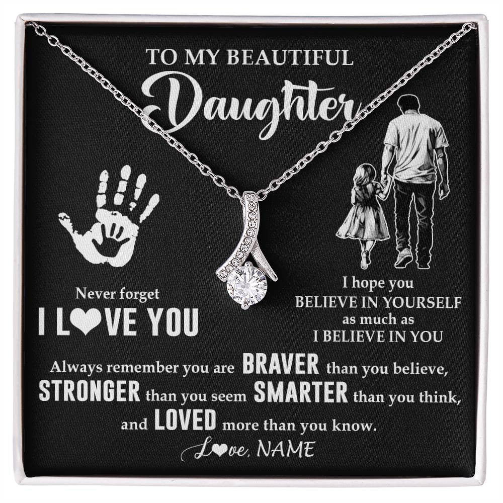 Alluring Beauty Necklace 14K White Gold Finish | 1 | Personalized To My Daughter Necklace From Dad Never Forget I Love You Daughter Birthday Gifts Christmas New Year Graduation Customized Gift Box Message Card | teecentury