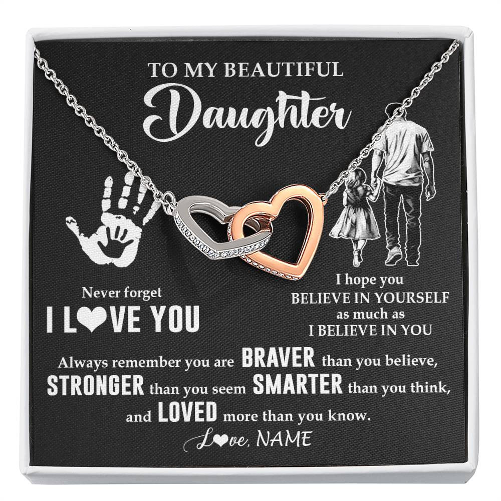 Interlocking Hearts Necklace Stainless Steel & Rose Gold Finish | 1 | Personalized To My Daughter Necklace From Dad Never Forget I Love You Daughter Birthday Gifts Christmas New Year Graduation Customized Gift Box Message Card | teecentury