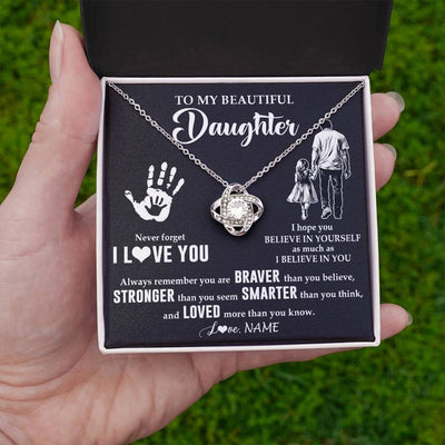 Love Knot Necklace 14K White Gold Finish | 2 | Personalized To My Daughter Necklace From Dad Never Forget I Love You Daughter Birthday Gifts Christmas New Year Graduation Customized Gift Box Message Card | teecentury