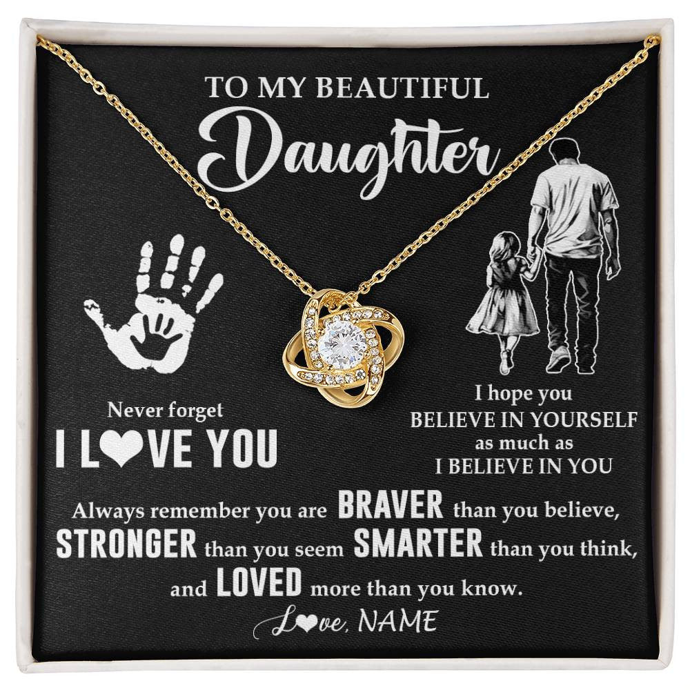 Love Knot Necklace 18K Yellow Gold Finish | 1 | Personalized To My Daughter Necklace From Dad Never Forget I Love You Daughter Birthday Gifts Christmas New Year Graduation Customized Gift Box Message Card | teecentury