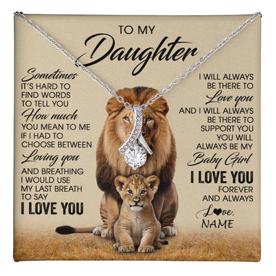 Alluring Beauty Necklace 14K White Gold Finish | 1 | Personalized To My Daughter Necklace From Dad Sometimes It's Hard Lion Daughter Gift Birthday Jewelry Graduation Christmas Customized Gift Box Message Card | teecentury