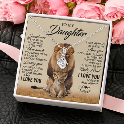 Alluring Beauty Necklace 14K White Gold Finish | 2 | Personalized To My Daughter Necklace From Dad Sometimes It's Hard Lion Daughter Gift Birthday Jewelry Graduation Christmas Customized Gift Box Message Card | teecentury