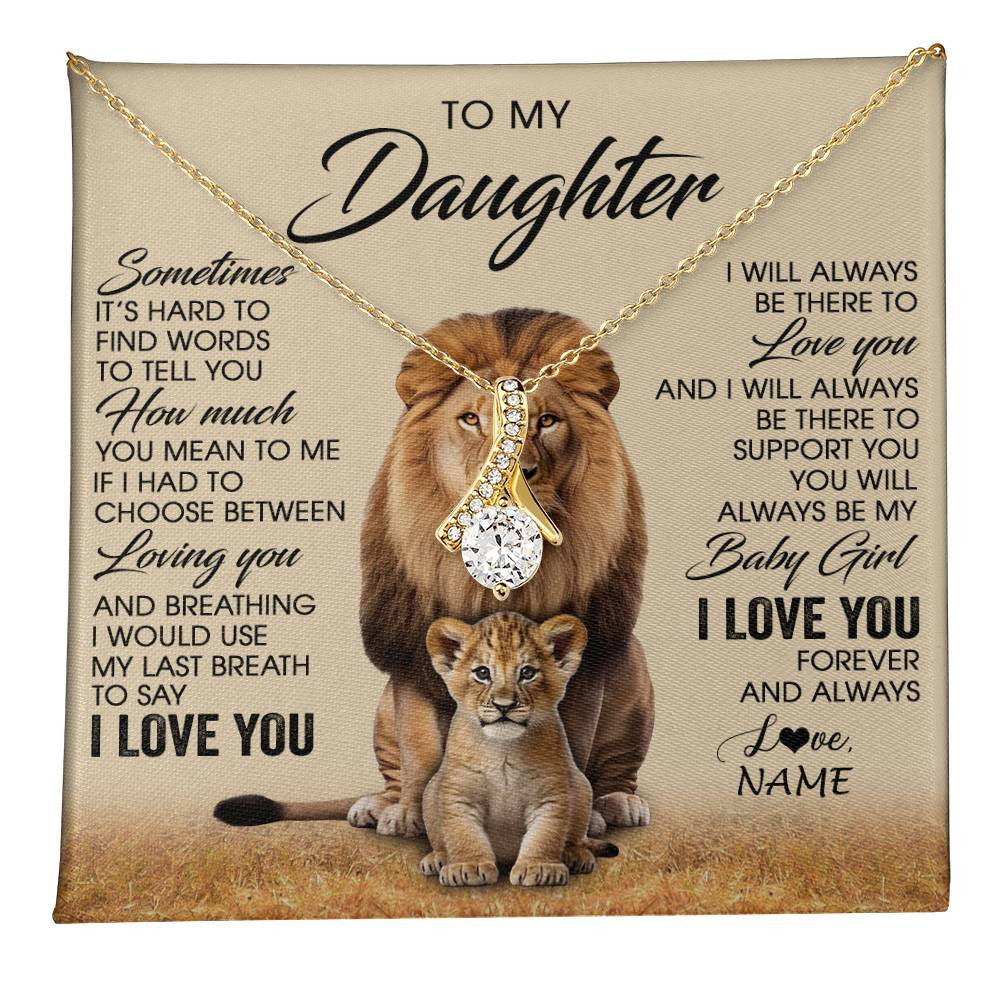 Alluring Beauty Necklace 18K Yellow Gold Finish | 1 | Personalized To My Daughter Necklace From Dad Sometimes It's Hard Lion Daughter Gift Birthday Jewelry Graduation Christmas Customized Gift Box Message Card | teecentury