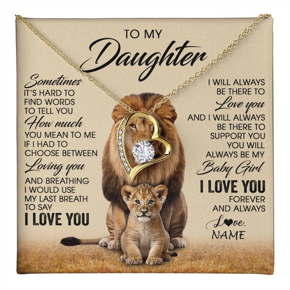 Forever Love Necklace 18K Yellow Gold Finish | 1 | Personalized To My Daughter Necklace From Dad Sometimes It's Hard Lion Daughter Gift Birthday Jewelry Graduation Christmas Customized Gift Box Message Card | teecentury