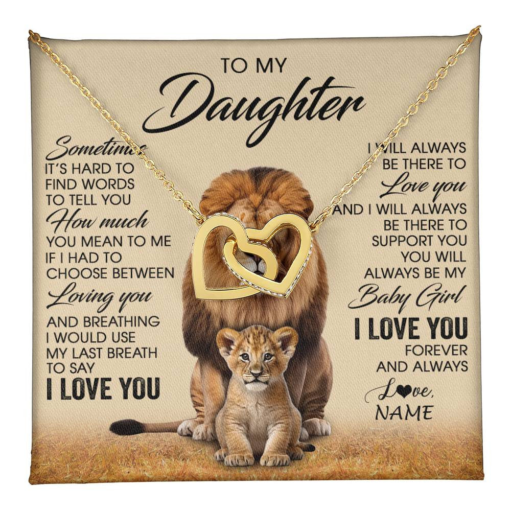 Interlocking Hearts Necklace 18K Yellow Gold Finish | 1 | Personalized To My Daughter Necklace From Dad Sometimes It's Hard Lion Daughter Gift Birthday Jewelry Graduation Christmas Customized Gift Box Message Card | teecentury