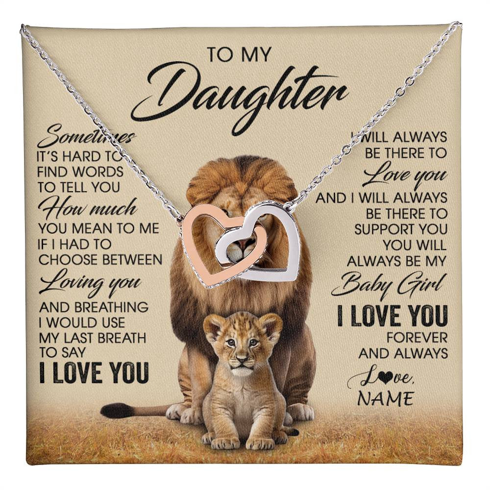 Interlocking Hearts Necklace Stainless Steel & Rose Gold Finish | 1 | Personalized To My Daughter Necklace From Dad Sometimes It's Hard Lion Daughter Gift Birthday Jewelry Graduation Christmas Customized Gift Box Message Card | teecentury