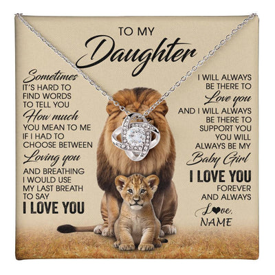Love Knot Necklace 14K White Gold Finish | 1 | Personalized To My Daughter Necklace From Dad Sometimes It's Hard Lion Daughter Gift Birthday Jewelry Graduation Christmas Customized Gift Box Message Card | teecentury