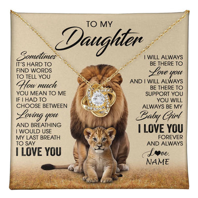 Love Knot Necklace 18K Yellow Gold Finish | 1 | Personalized To My Daughter Necklace From Dad Sometimes It's Hard Lion Daughter Gift Birthday Jewelry Graduation Christmas Customized Gift Box Message Card | teecentury