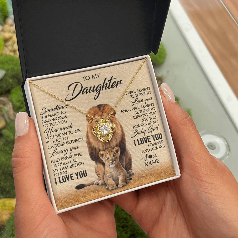 Love Knot Necklace 18K Yellow Gold Finish | 2 | Personalized To My Daughter Necklace From Dad Sometimes It's Hard Lion Daughter Gift Birthday Jewelry Graduation Christmas Customized Gift Box Message Card | teecentury