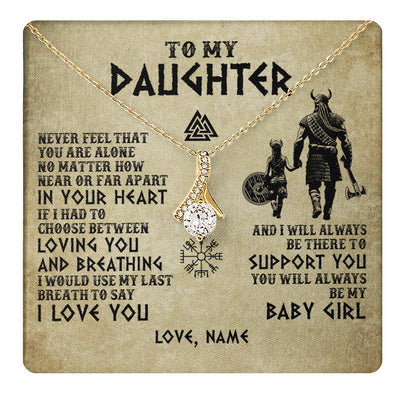 Alluring Beauty Necklace 18K Yellow Gold Finish | 1 | Personalized To My Daughter Necklace From Dad Viking Never Feel That You Are Alone Viking Daughter Birthday Gifts Christmas Customized Gift Box Message Card | teecentury