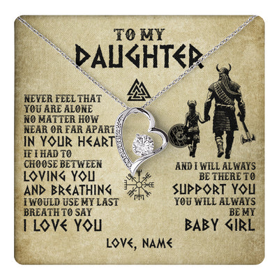 Forever Love Necklace 14K White Gold Finish | 1 | Personalized To My Daughter Necklace From Dad Viking Never Feel That You Are Alone Viking Daughter Birthday Gifts Christmas Customized Gift Box Message Card | teecentury