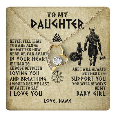 Forever Love Necklace 18K Yellow Gold Finish | 1 | Personalized To My Daughter Necklace From Dad Viking Never Feel That You Are Alone Viking Daughter Birthday Gifts Christmas Customized Gift Box Message Card | teecentury