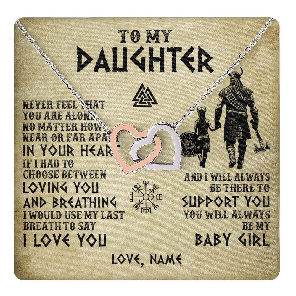 Interlocking Hearts Necklace Stainless Steel & Rose Gold Finish | 1 | Personalized To My Daughter Necklace From Dad Viking Never Feel That You Are Alone Viking Daughter Birthday Gifts Christmas Customized Gift Box Message Card | teecentury