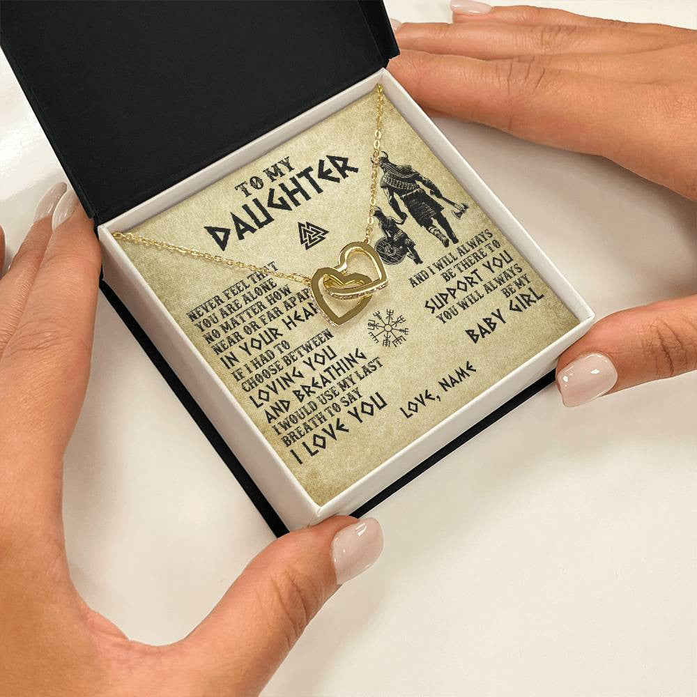 Interlocking Hearts Necklace 18K Yellow Gold Finish | 2 | Personalized To My Daughter Necklace From Dad Viking Never Feel That You Are Alone Viking Daughter Birthday Gifts Christmas Customized Gift Box Message Card | teecentury