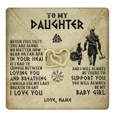 Interlocking Hearts Necklace 18K Yellow Gold Finish | 1 | Personalized To My Daughter Necklace From Dad Viking Never Feel That You Are Alone Viking Daughter Birthday Gifts Christmas Customized Gift Box Message Card | teecentury