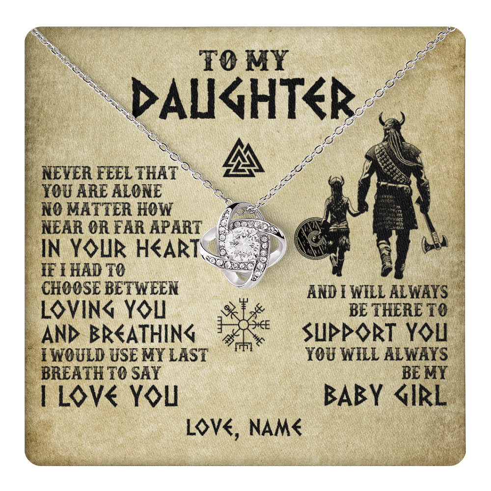 Love Knot Necklace 14K White Gold Finish | 1 | Personalized To My Daughter Necklace From Dad Viking Never Feel That You Are Alone Viking Daughter Birthday Gifts Christmas Customized Gift Box Message Card | teecentury