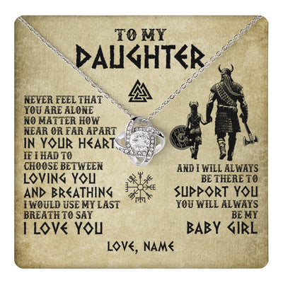 Love Knot Necklace 14K White Gold Finish | 1 | Personalized To My Daughter Necklace From Dad Viking Never Feel That You Are Alone Viking Daughter Birthday Gifts Christmas Customized Gift Box Message Card | teecentury