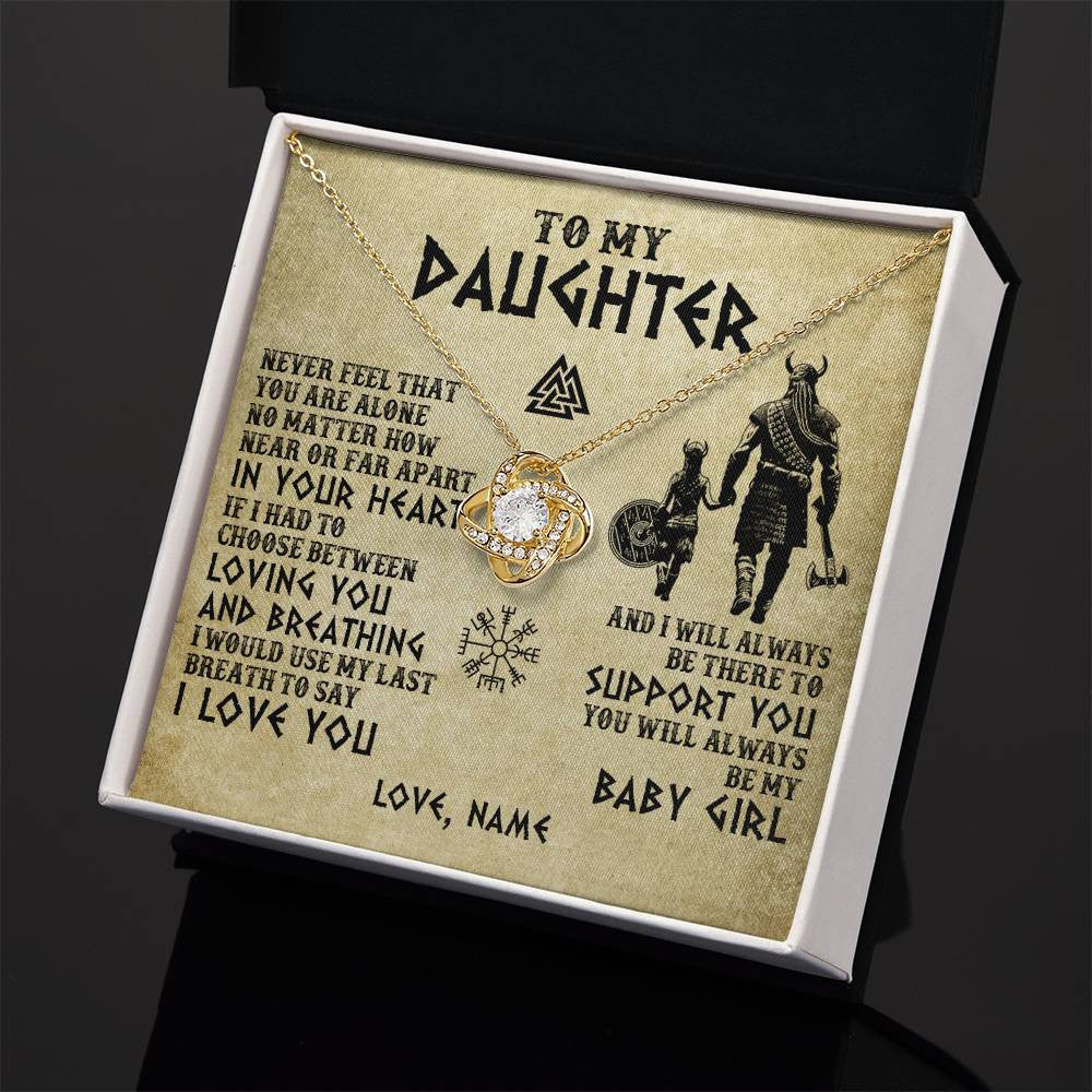 Love Knot Necklace 18K Yellow Gold Finish | 2 | Personalized To My Daughter Necklace From Dad Viking Never Feel That You Are Alone Viking Daughter Birthday Gifts Christmas Customized Gift Box Message Card | teecentury