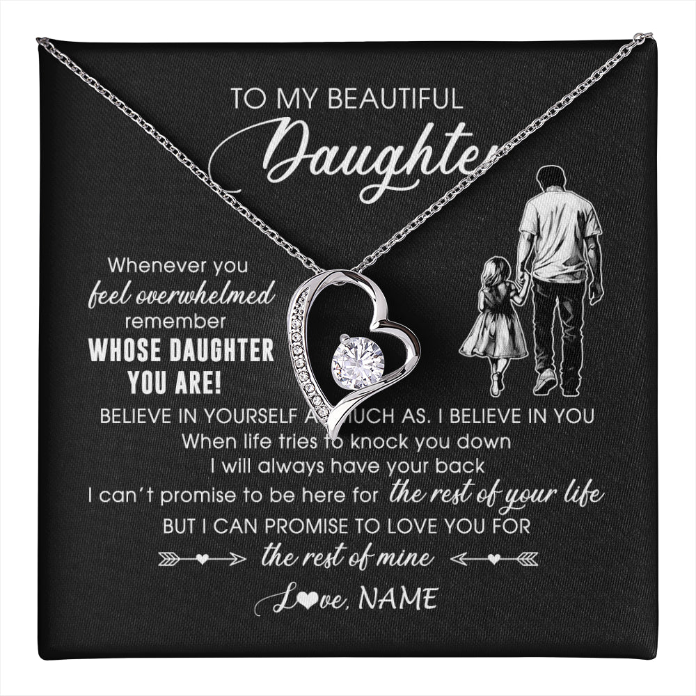 Forever Love Necklace 14K White Gold Finish | 1 | Personalized To My Daughter Necklace From Dad Whenever You Feel Overwhelmed Daughter Jewelry Birthday Graduation Christmas Customized Message Card | teecentury