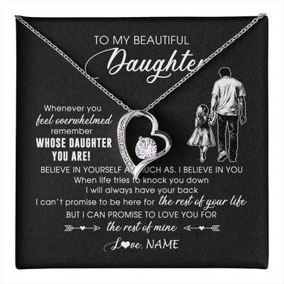 Forever Love Necklace 14K White Gold Finish | 1 | Personalized To My Daughter Necklace From Dad Whenever You Feel Overwhelmed Daughter Jewelry Birthday Graduation Christmas Customized Message Card | teecentury